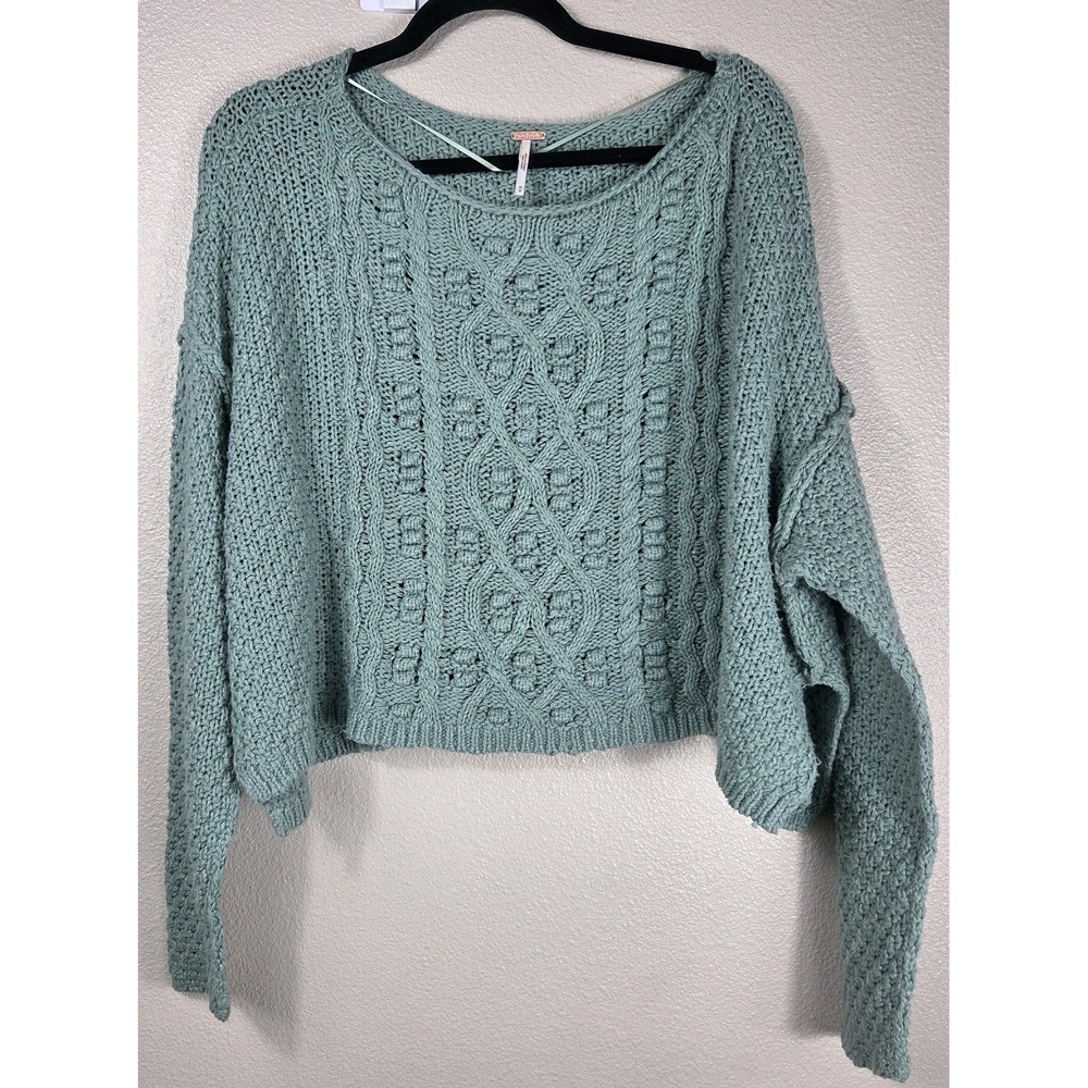 Free‎ People Cable Knit Cropped Sweater Medium Sage Green